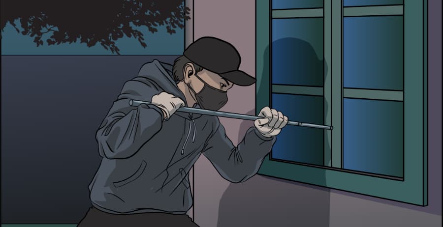 Illustration of burglar forcing entry through a window in Pensacola