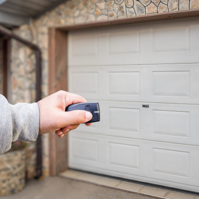 Pensacola security key fob pointing to a garage door